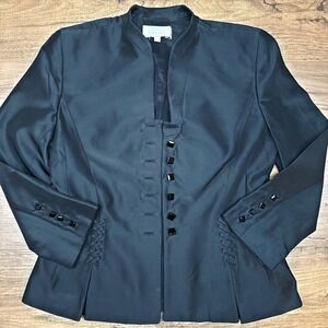 Badgley Mischka Women 6 Black Mandarin Collar Corset Lace-Up Evening Jacket READ
